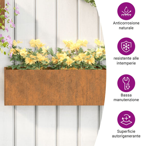 Wall Planters 2 Pcs Rusty Corten Steel 53X10x17 Cm Baskets Pots Window Boxes
