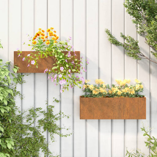 Wall Planters 2 Pcs Rusty Corten Steel 53X10x17 Cm Baskets Pots Window Boxes