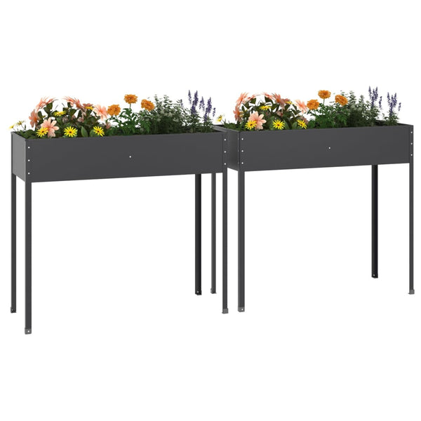 Vidaxl Garden Planters 2 Pcs Anthracite Galvanised Steel Planters & Vases