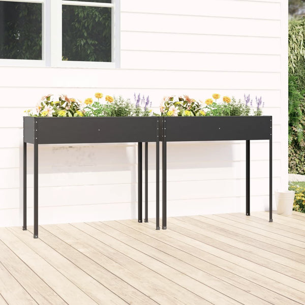 Vidaxl Garden Planters 2 Pcs Anthracite Galvanised Steel Planters & Vases