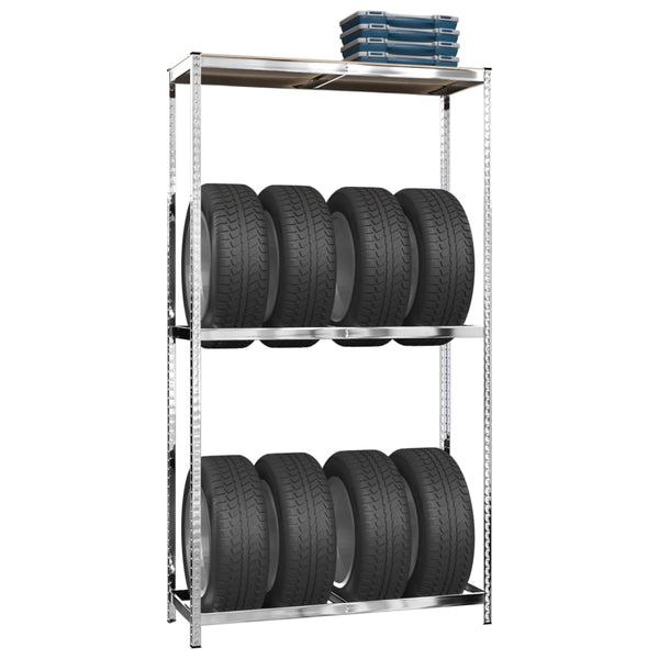 2 Layer Tire Racks 4 Pcs Silver 110X40x180 Cm Steel Shop Display Racks