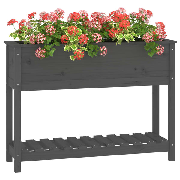 Planter With Shelf Grey 111.5X34.5X81 Cm Solid Wood Pine Planters & Vases