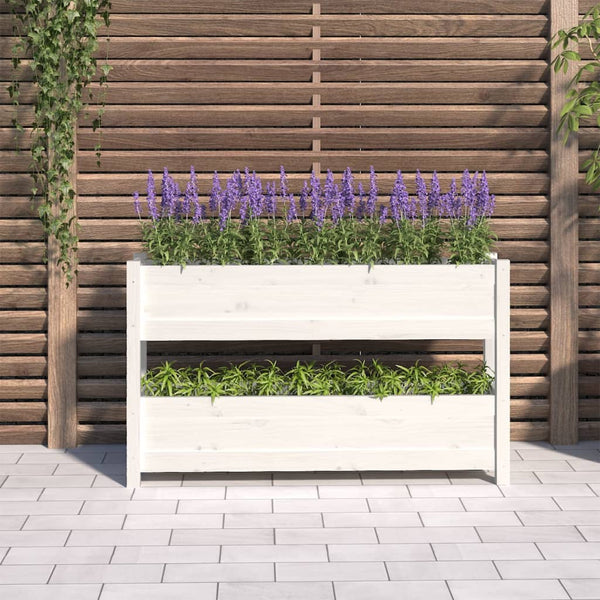 Planter White 112X25x66 Cm Solid Wood Pine Planters & Vases