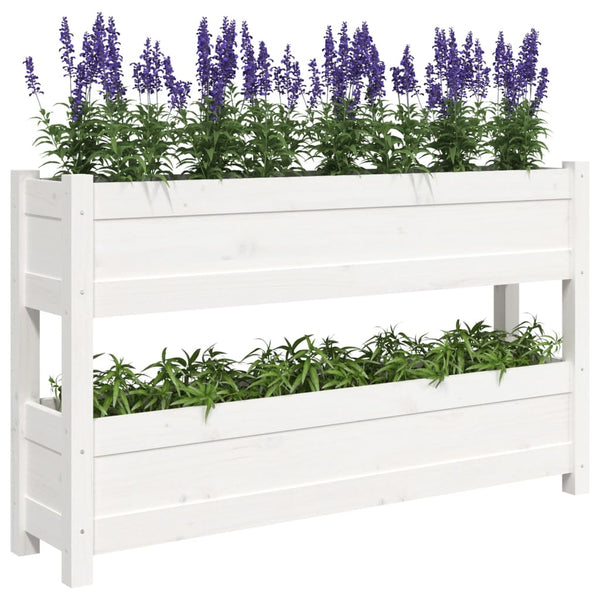 Planter White 112X25x66 Cm Solid Wood Pine Planters & Vases