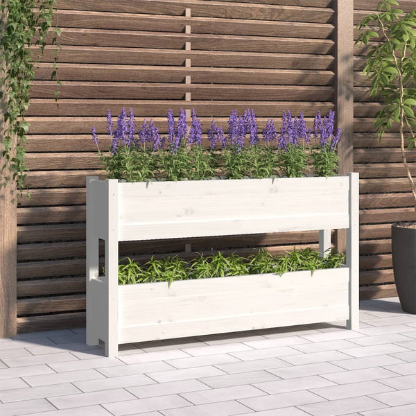 Planter White 112X25x66 Cm Solid Wood Pine Planters & Vases