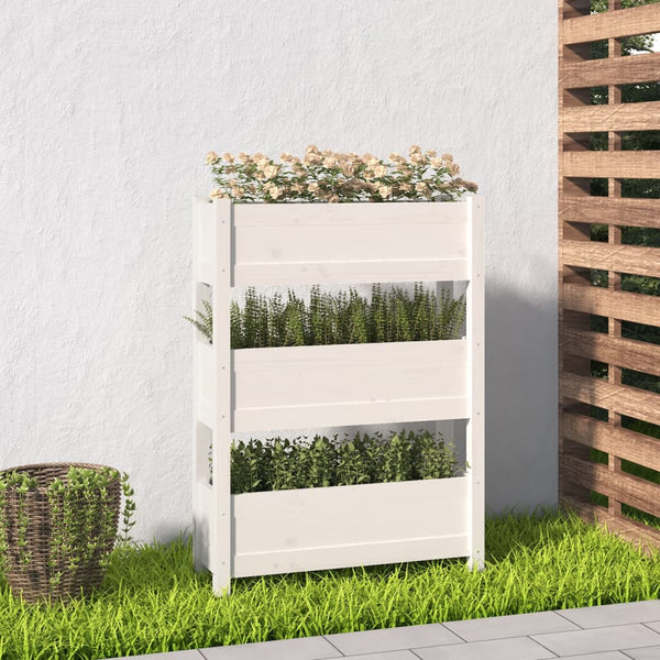 Planter White 77X25x104.5 Cm Solid Wood Pine Planters & Vases