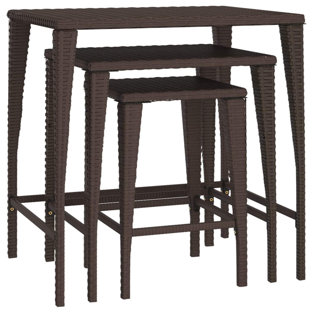 Nesting 3 Pcs Brown Poly Rattan Tables