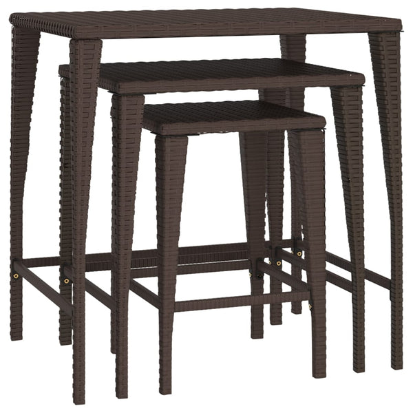 Nesting 3 Pcs Brown Poly Rattan Tables