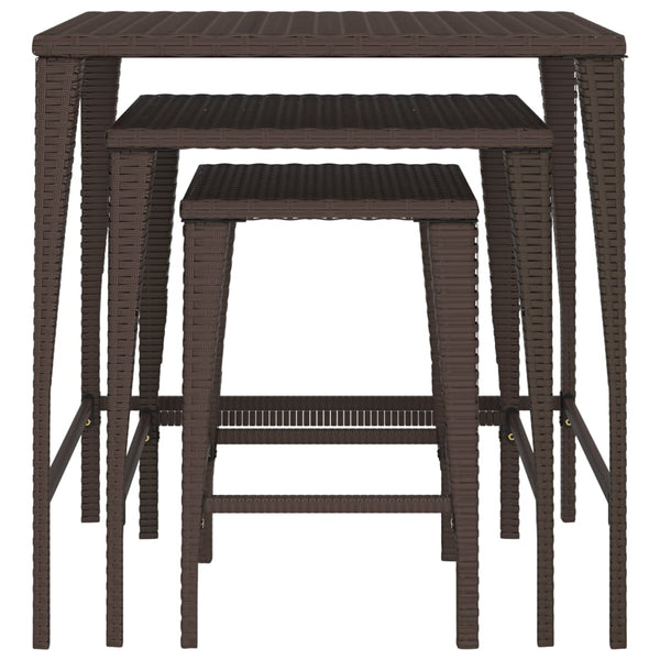 Nesting 3 Pcs Brown Poly Rattan Tables