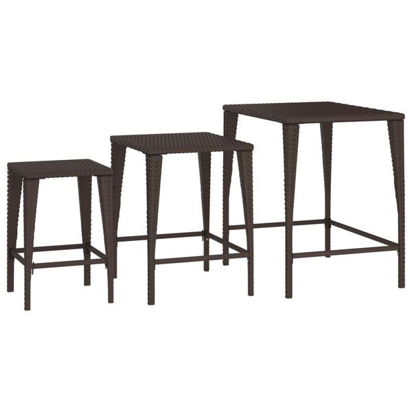 Nesting 3 Pcs Brown Poly Rattan Tables