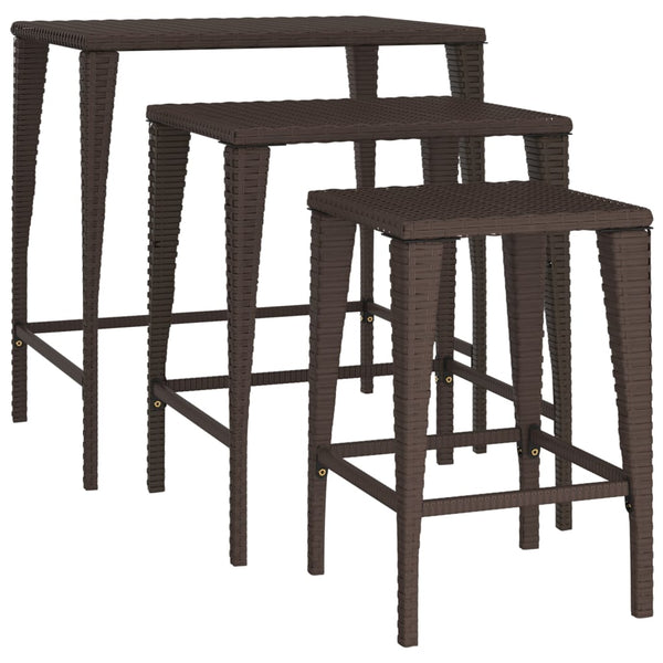 Nesting 3 Pcs Brown Poly Rattan Tables