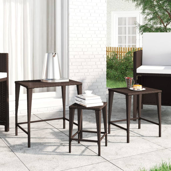Nesting 3 Pcs Brown Poly Rattan Tables