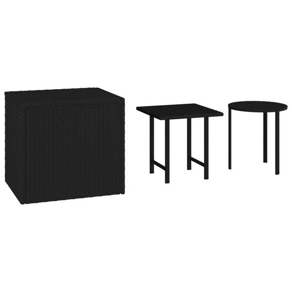 3 Pcs Black Poly Rattan Side Tables