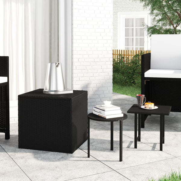 3 Pcs Black Poly Rattan Side Tables