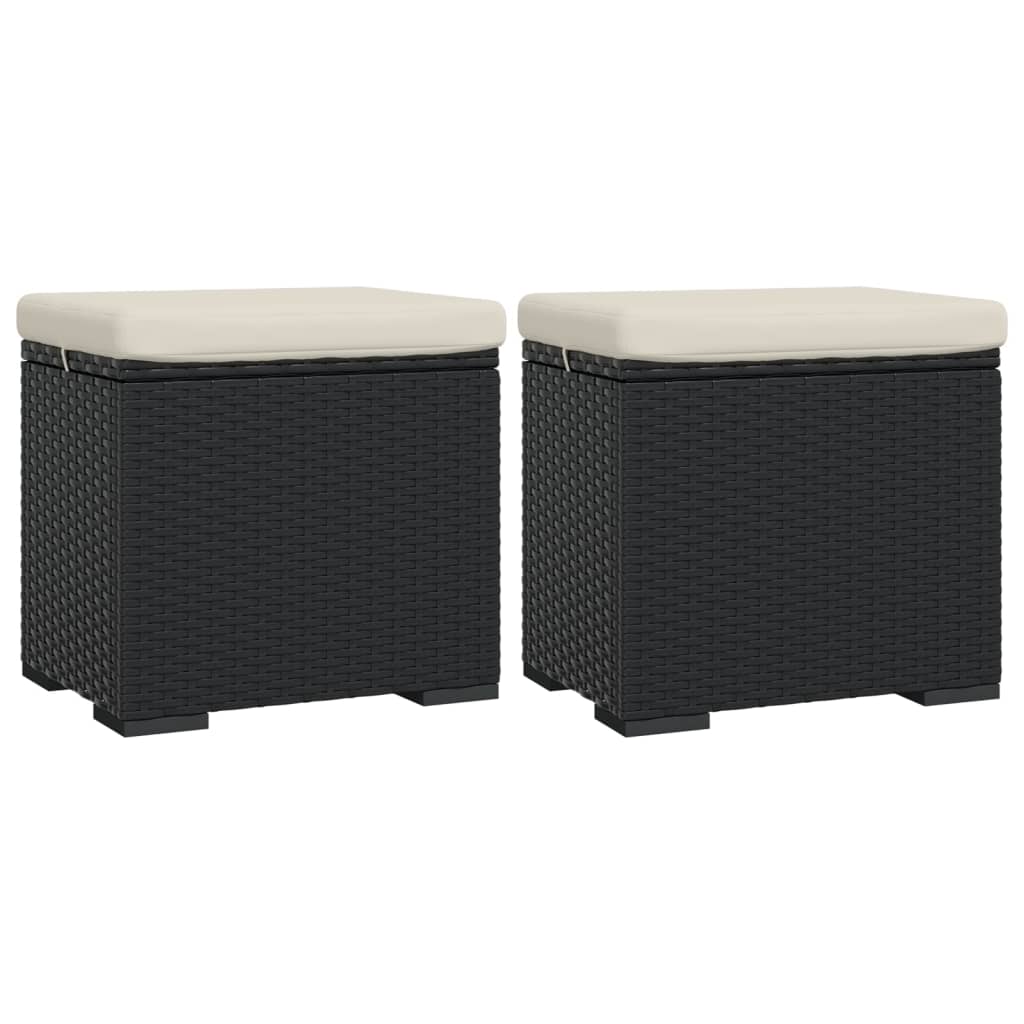 Ottomans With Cushions 2 Pcs Black 40X30x40 Cm Poly Rattan Ottomans Footstools & Poufs