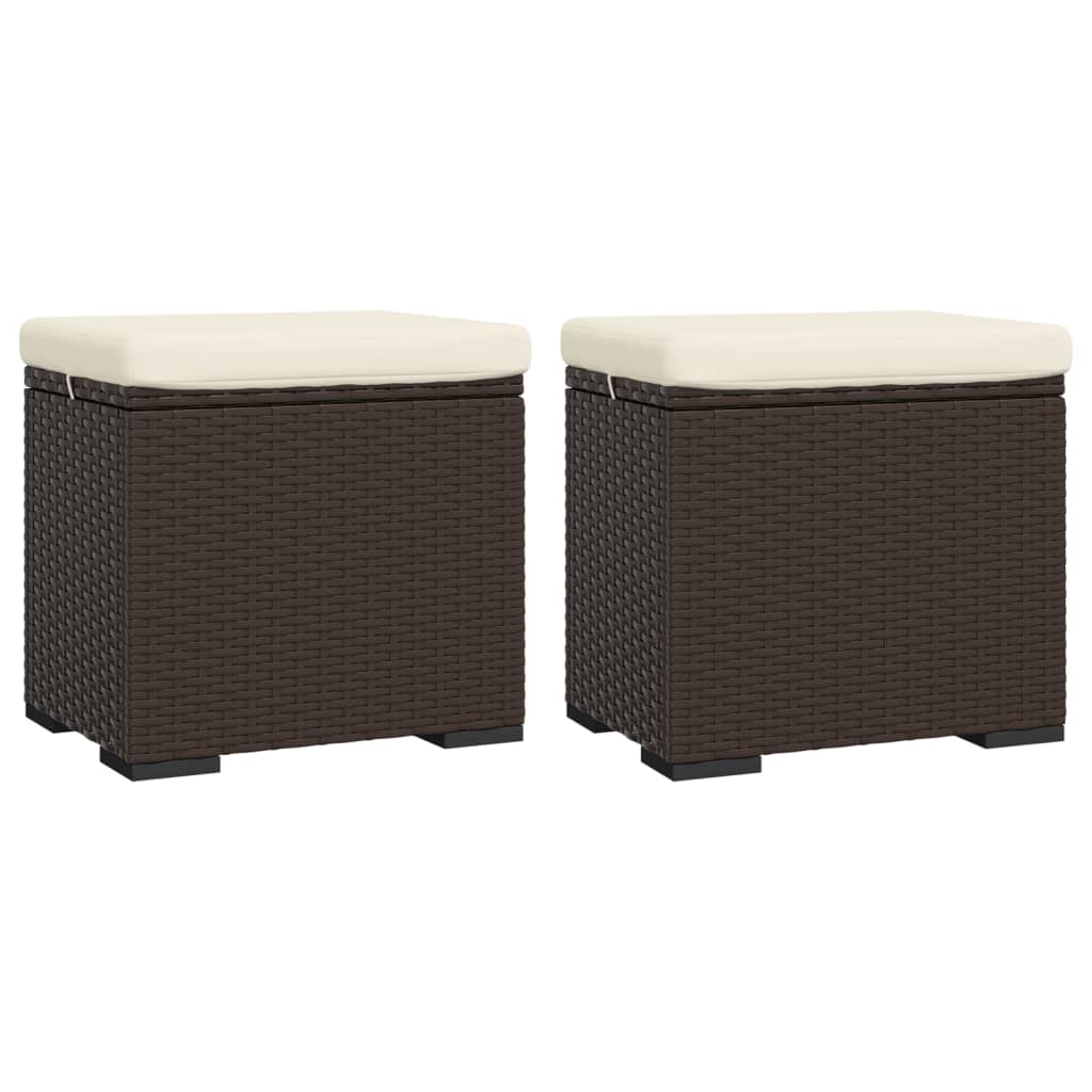Ottomans With Cushions 2 Pcs Brown 40X30x40 Cm Poly Rattan Ottomans Footstools & Poufs