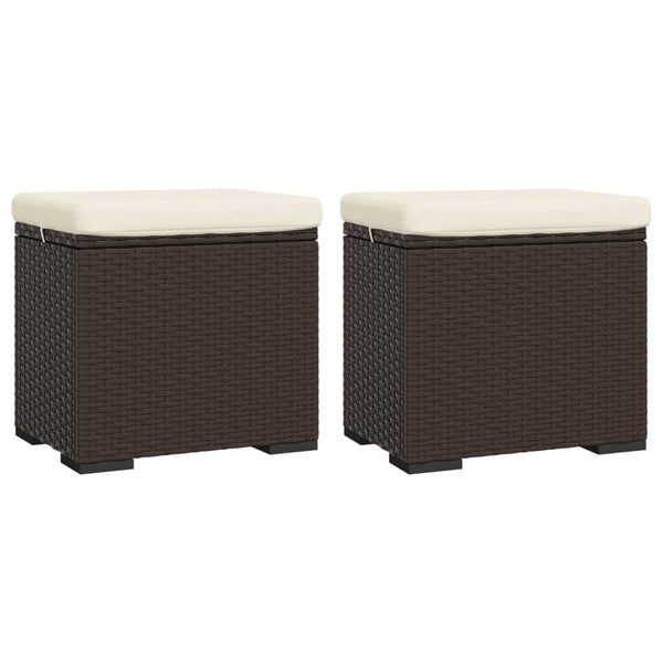 Ottomans With Cushions 2 Pcs Brown 40X30x40 Cm Poly Rattan Ottomans Footstools & Poufs
