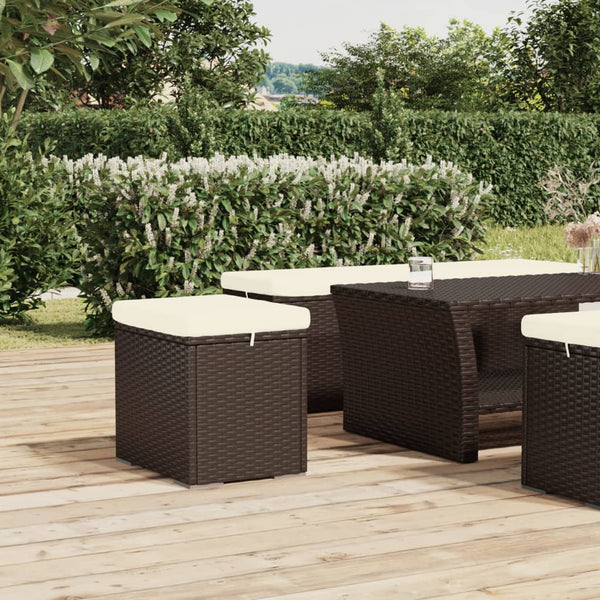 Ottomans With Cushions 2 Pcs Brown 40X30x40 Cm Poly Rattan Ottomans Footstools & Poufs
