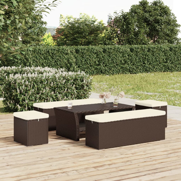 Ottomans With Cushions 2 Pcs Brown 40X30x40 Cm Poly Rattan Ottomans Footstools & Poufs