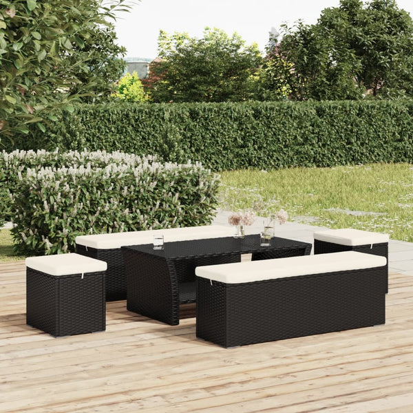 Ottoman Bench With Cushion Black 110X30x40 Cm Poly Rattan Ottomans Footstools & Poufs