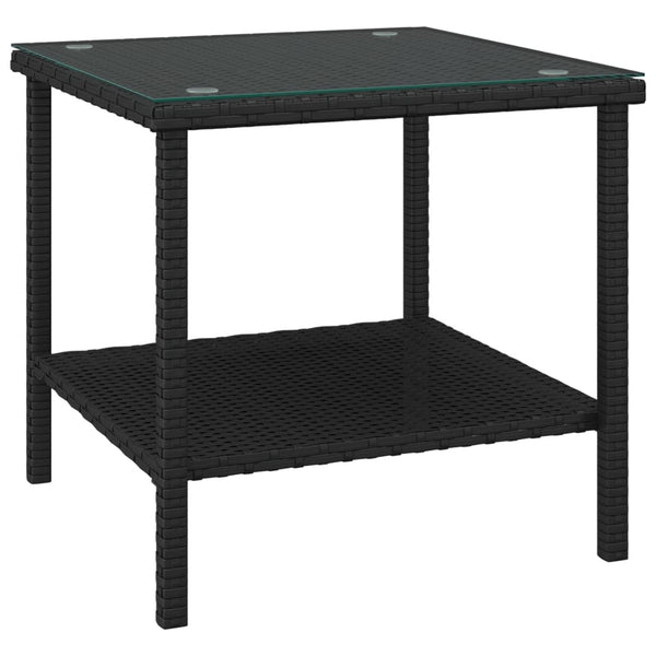 Vidaxl Side Table Black 45X45x45 Cm Poly Rattan And Tempered Glass Side Tables