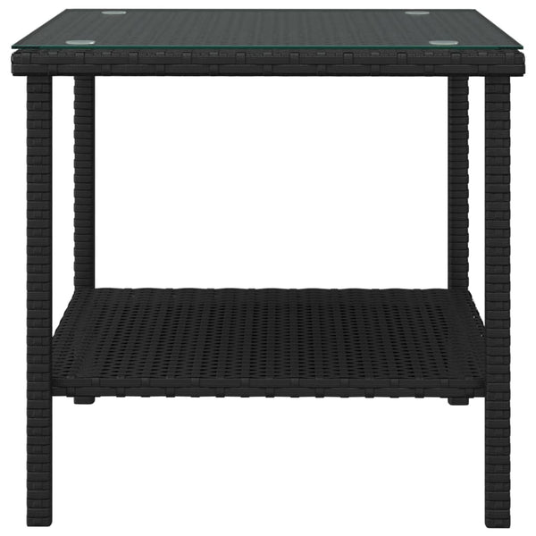 Vidaxl Side Table Black 45X45x45 Cm Poly Rattan And Tempered Glass Side Tables