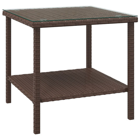 Side Table Brown 45X45x45 Cm Poly Rattan And Tempered Glass Side Tables