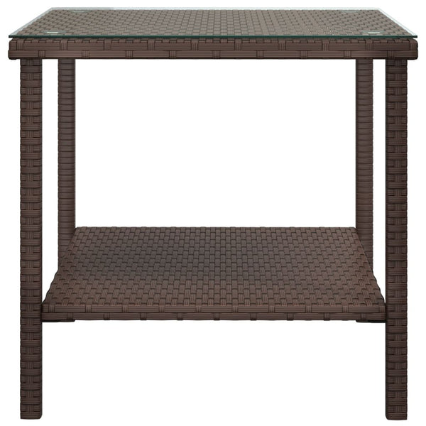 Side Table Brown 45X45x45 Cm Poly Rattan And Tempered Glass Side Tables