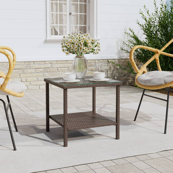 Side Table Brown 45X45x45 Cm Poly Rattan And Tempered Glass Side Tables