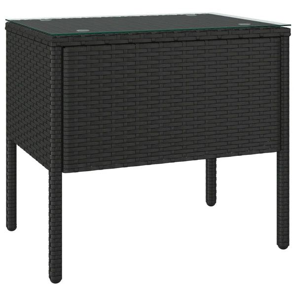 Vidaxl Side Table Black 53X37x48 Cm Poly Rattan And Tempered Glass Side Tables