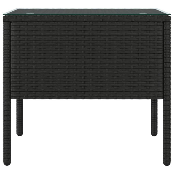 Vidaxl Side Table Black 53X37x48 Cm Poly Rattan And Tempered Glass Side Tables
