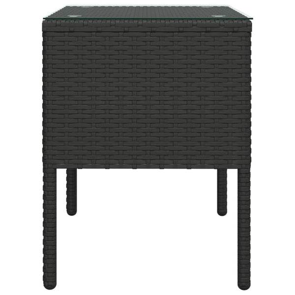 Vidaxl Side Table Black 53X37x48 Cm Poly Rattan And Tempered Glass Side Tables
