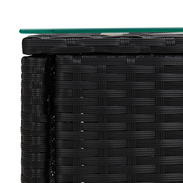 Vidaxl Side Table Black 53X37x48 Cm Poly Rattan And Tempered Glass Side Tables