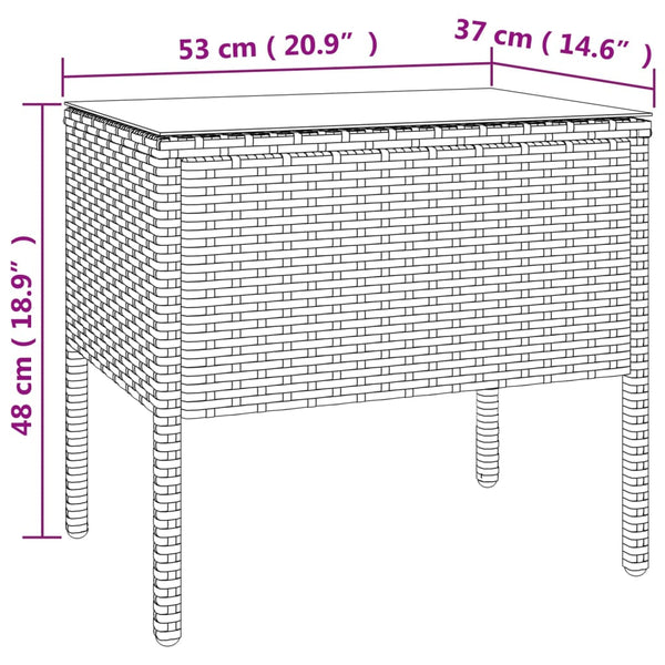 Vidaxl Side Table Black 53X37x48 Cm Poly Rattan And Tempered Glass Side Tables