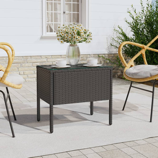 Vidaxl Side Table Black 53X37x48 Cm Poly Rattan And Tempered Glass Side Tables