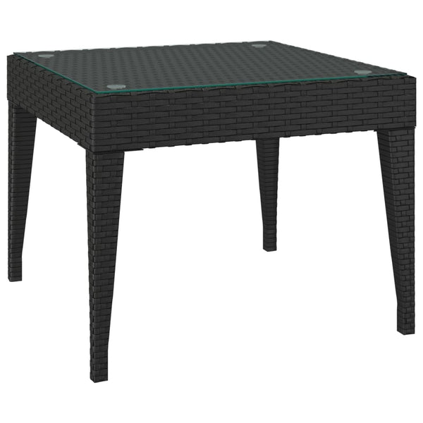 Side Table Black 50X50x38 Cm Poly Rattan And Tempered Glass Side Tables