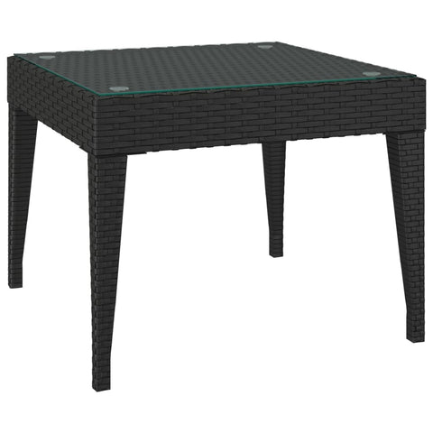Side Table Black 50X50x38 Cm Poly Rattan And Tempered Glass Side Tables