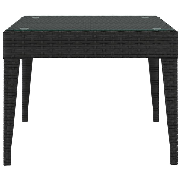 Side Table Black 50X50x38 Cm Poly Rattan And Tempered Glass Side Tables