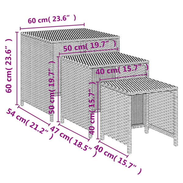 Vidaxl Nesting Tables 3 Pcs Brown Poly Rattan Coffee Tables