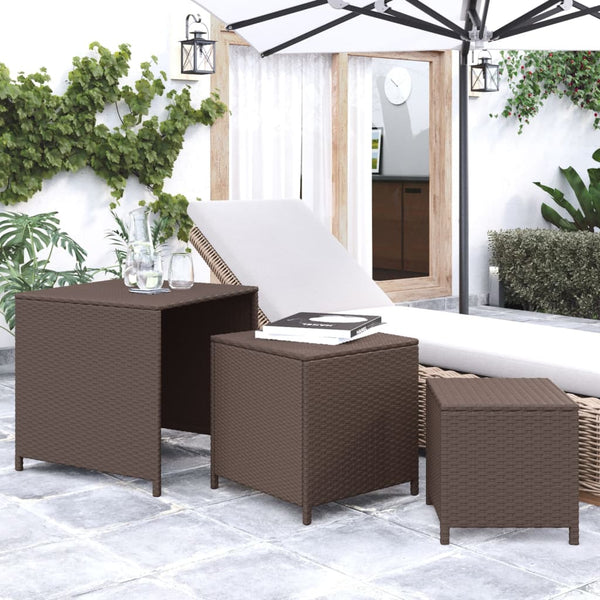 Vidaxl Nesting Tables 3 Pcs Brown Poly Rattan Coffee Tables