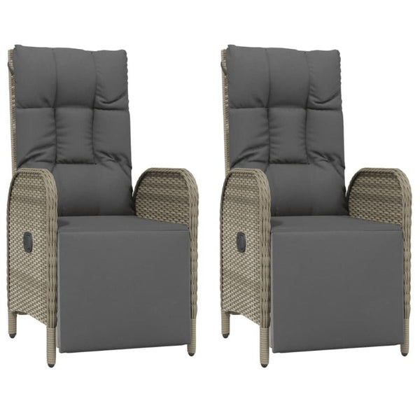 Patio Chairs Outdoor Reclining Chairs With Cushions 2 Pcs Poly Rattan Grey