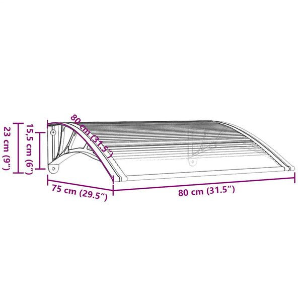 Vidaxl Door Canopy Grey And Transparent 80X75 Cm Polycarbonate Awning & Canopy Parts