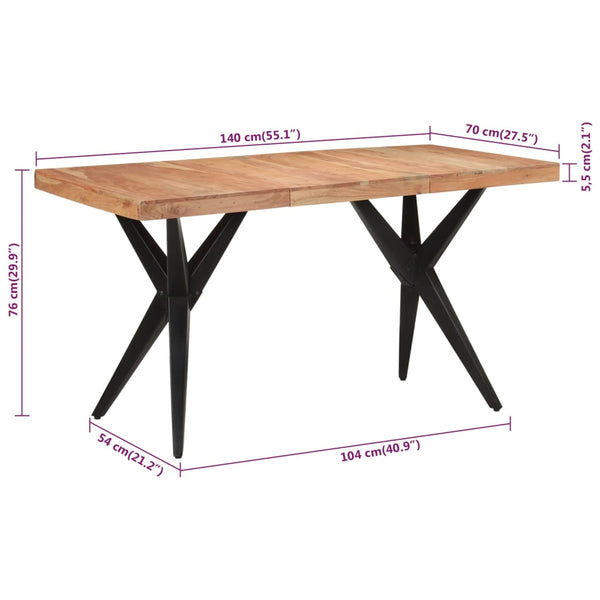 Dining Table Black 140X70x76 Cm Solid Wood Acacia Dining Tables