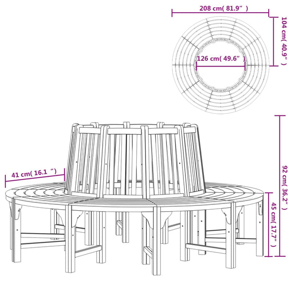 Vidaxl Round Tree Bench A208 Cm Solid Wood Eucalyptus Patio Benches