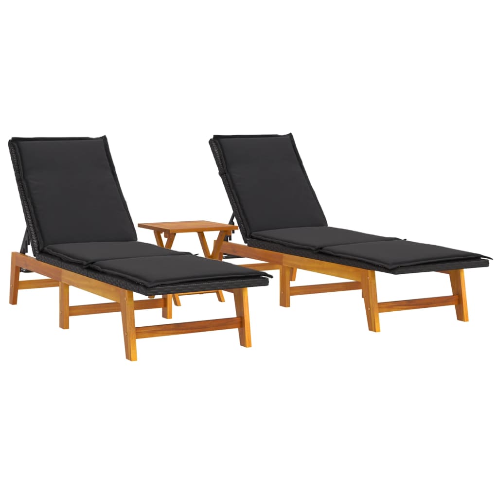 3 Piece Garden Lounge Set Poly Rattan&Solid Wood Acacia Patio Furniture Sets