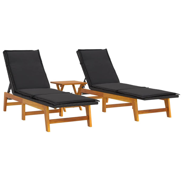 3 Piece Garden Lounge Set Poly Rattan&Solid Wood Acacia Patio Furniture Sets