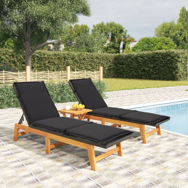 3 Piece Garden Lounge Set Poly Rattan&Solid Wood Acacia Patio Furniture Sets