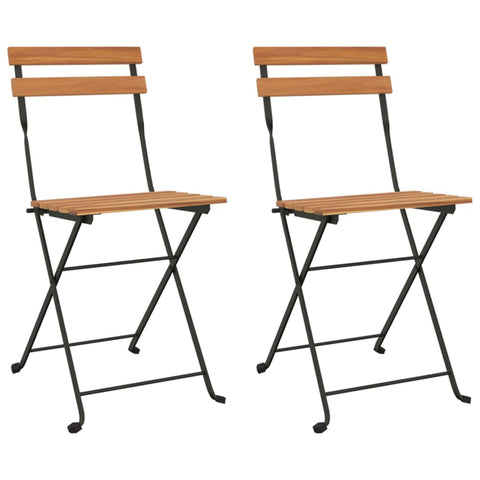 Folding Bistro Chairs 2 Pcs Solid Wood Teak And Steel Patio Chairs