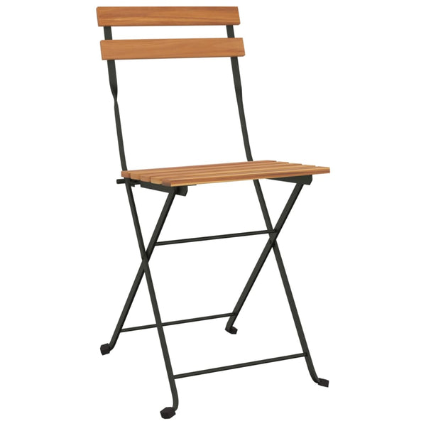 Folding Bistro Chairs 2 Pcs Solid Wood Teak And Steel Patio Chairs