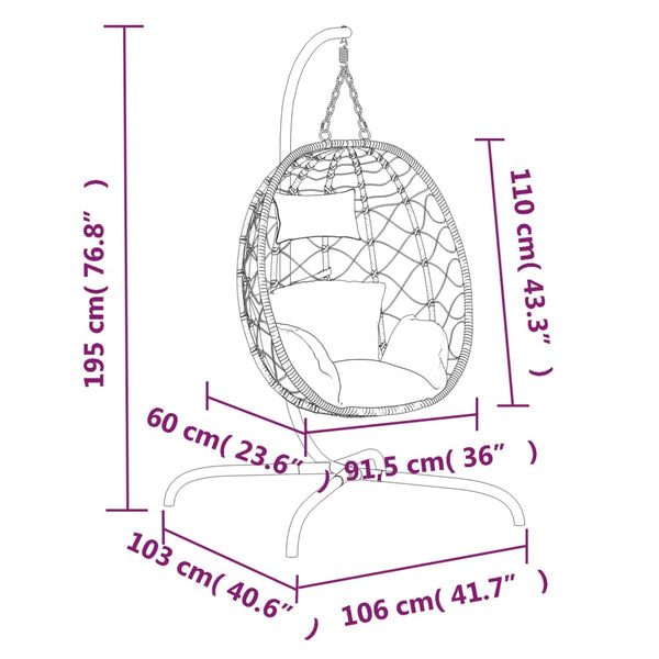 Vidaxl Hanging Egg Chair With Cushion Anthracite Poly Rattan&Steel Hammocks